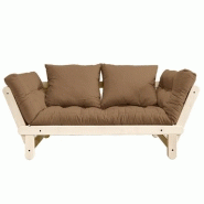 BANQUETTE MÉRIDIENNE FUTON BEAT PIN NATUREL TISSU COLORIS MOCCA COUCHAGE 75*200 CM.