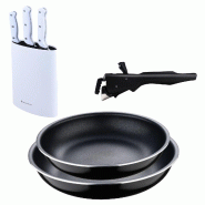 BERGNER - Ensemble de 2 poêles Ø22/26 cm en aluminium embouti avec poignée amovible et ensemble de 3 couteaux avec bloc en acier inoxydable - PK9572