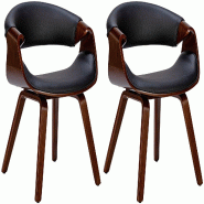 Décoshop26 - Lot de 2 chaises de la salle à manger design retro en structure en bois couleur noyer et assise en PVC noir 10_0001539 - noir Bois mass