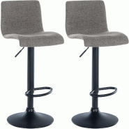 Décoshop26 - Lot de 2 tabourets de bar design simple avec repose-pieds en tissu gris clair pieds en métal noir 10_0004053 - gris métal 3000251909869