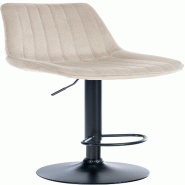 Décoshop26 - Tabouret de bar x1 réglable en hauteur pivotant à 360° assise en velours crème couture verticale pied métal noir 10_0005760 - beige
