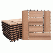 Mendler Dalle de sol WPC Rhône + finition, aspect bois pour balcon/terrasse, 11x 30x30cm = 1m² Premium ~ teck décalé - marron Bois massif 77631