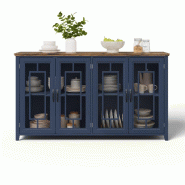 Merax Buffet de cuisine 160x40x86 cm avec portes vitrées, plateau aspect bois et rangements, bleu marine - bleu multi-matériau N635P45407576B Merax Buffet de cuisine 160x40x86 cm avec portes vitrées, plateau aspect bois et rangements, bleu marine - bleu multi-matériau N635P45407576B