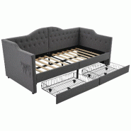 Merax Canapé-lit rembourré avec fonction de chargement USB Type C et 2 tiroirs 90 x 200 cm en lin gris (sans matelas) - gris multi-matériau AB20424