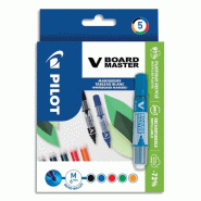 Pilot - 5 V-Board Master - Marqueurs Effaçables à Sec pour Tableau Blanc - Encre Liquide aux Couleurs intenses Rechargeables - Noir, bleu, rouge, ve