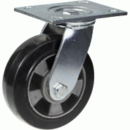 Roulette pivotante de 152 mm en caoutchouc élastique noir sur roue centrale en aluminium Roulette pivotante de 152 mm en caoutchouc élastique noir sur roue centrale en aluminium