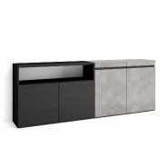 SKRAUT HOME Buffet salon et cuisine, 200x75x35cm, 4 Portes, Meuble chaussure, Ciment - gris Bois manufacturé 60_1