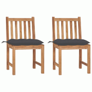 VidaXL Chaises De Jardin Lot De 2 Avec Coussins Bois De Teck Massif - gris 3062931