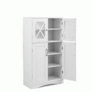 Armoire de salle de bain COSTWAY, armoire midi avec 3 étagères réglables et 4 portes, armoire de rangement en bois - blanc Bois manufacturé NM9006IT