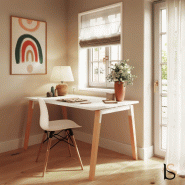 Bureau rectangulaire Born mixte - Mobel Linea - Blanc 9010, 140, Acacia clair