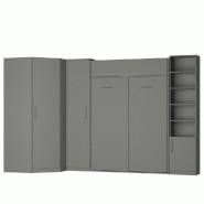 COMPOSITION LIT ESCAMOTABLE DYNAMO GRIS MAT 140 X 200 CM  2 COLONNES RANGEMENTS + ANGLE