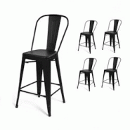 Lot de 4 chaises de bar KOSMI en métal noir mat avec dossier – hauteur 66 cm – design industriel et confort moderne - noir métal 3760301698142