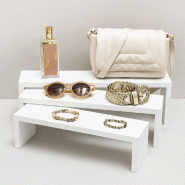 Présentoir gigogne rectangulaire blanc - set de 3 - idéal pour bijoux, accessoires de mode et produits de beauté