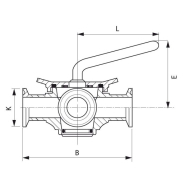 Robinet 3 voies  en T CLAMP inox 316L pour l'agro-alimentaire.