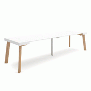 SKRAUT HOME Table console extensible, 300, Pour 14 personnes, Pieds en bois, Blanc - blanc Bois manufacturé 357_25
