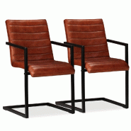 VidaXL Chaises à manger lot de 2 marron cuir véritable Modèle Ugo - 245658