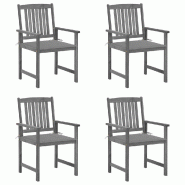 VidaXL Chaises De Jardin Et Coussins Lot De 4 Gris Bois Acacia Massif - gris 8720286236178