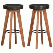 VidaXL Tabourets De Bar 2 Pcs Cuir Véritable Et Bois D Acacia Solide - noir 348165 VidaXL Tabourets De Bar 2 Pcs Cuir Véritable Et Bois D Acacia Solide - noir 348165
