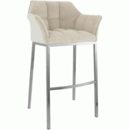 CLP Tabouret de bar Damaso Cord avec piètement à quatre pieds Crème/Acier inoxydable - beige métal 326344 CLP Tabouret de bar Damaso Cord avec piètement à quatre pieds Crème/Acier inoxydable - beige métal 326344