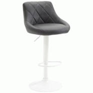 Décoshop26 - Tabouret de bar en synthétique gris pivotant avec repose-pieds métal blanc coutures décoratives TDB10592 - blanc 3000412669601