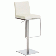 Décoshop26 - Tabouret de bar x1 avec repose-pieds plaque de base carrée en acier inoxydable assise en PVC crème 10_0005311 - beige inox 3000252572123