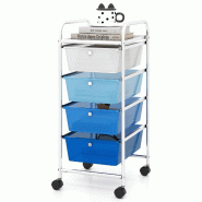 Helloshop26 - Chariot de rangement à roulettes 37 x 32 x 76 cm 4 tiroirs amovibles design moderne en métal argent bleu - bleu métal 3000226698644