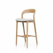 Kosmi Tabouret de Bar Julia en Bois de Frêne, Assise 68 cm Rembourrée en Tissu Chiné - marron Bois massif 3760301699552