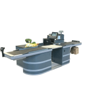 Meuble caisse avec 2 tapis motorisés, destiné aux magasins de grossistes (alimentation, jardinage, bricolage) - cop 11-s - cop distribution