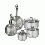 Set 2 poêles 20 24 cm en inox, 3 faitouts inox 16, 20 et 24 cm Fackelmann Eterna - gris inox 3176239935097
