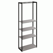Structure Cage noir 90x40x240cm 4 tablettes gris alu