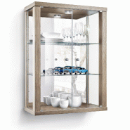 K-Möbel Vitrine murale en verre 80x60x25 cm Made in Germany avec LED & miroir & 2 tablettes en verre ESG réglables en hauteur Chêne Sonoma - marron