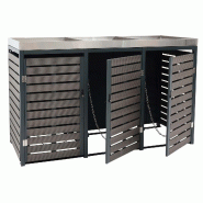 Mendler Habillage pour 3 poubelles HWC-K14, Box pour poubelles avec bac à plantes, 124x200x84cm WPC acier inoxydable 107kg ~ anthracite - gris métal