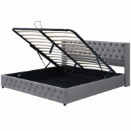 Merax Lit rembourré , lit fonctionnel hydraulique en velours lit double 160x200cm, gris - gris multi-matériau 30680710AAH