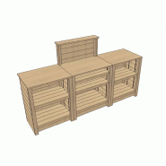 Meuble d'encaissement bois en ligne - 1 poste, 3 plateaux, tablette PMR - Pin naturel, fabrication française Meuble d'encaissement bois en ligne - 1 poste, 3 plateaux, tablette PMR - Pin naturel, fabrication française