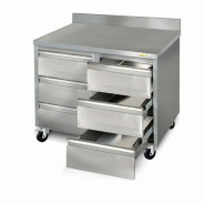 Meuble inox 6 tiroirs 1000 x 600 mm adossée sur roulettes / GOLDINOX - gris inox 3701770820634