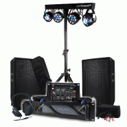 Pack Sono 1800W BM SONIC Ampli 1000W, Paire d'Enceintes Passives 2x400W, Table de Mixage, Portique 4 Lumières Xperformer - 3666638039101