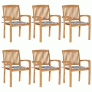 VidaXL Chaises De Jardin Empilables Avec Coussins Lot De 6 Teck Solide - multicolore 3073239 VidaXL Chaises De Jardin Empilables Avec Coussins Lot De 6 Teck Solide - multicolore 3073239