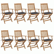 VidaXL Chaises Pliables De Jardin Lot De 8 Avec Coussins Bois D Acacia - gris 3074967