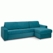 CANAPÉ D'ANGLE CONVERTIBLE MAESTRO EDITION VELOURS EXPRESS MATELAS 18 CM COUCHAGE 140 CM BLEU PAON