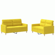 Ensemble de canapés 2 pcs avec coussins Jaune clair Tissu Modèle Diamant Horizon - 8721012065406