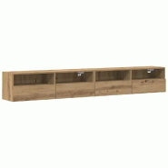 Helloshop26 - Lot de 2 meubles TV muraux modernes design minimaliste 100 x 30 x 30 cm en bois d'ingénierie chêne artisanal 02_0051830 - Bois massif