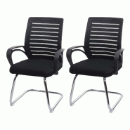 Mendler Lot de 2 chaises de conférence HWC-K51, chaise visiteur à piétement luge, charge max. 150 kg tissu/textile ~ noir - noir textile 94531