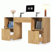 Merax Bureau 140 x 50 cm, plateau réglable 78-92 cm, 2 tiroirs et 2 niches, blanc/chêne - multicolore Bois manufacturé N880P51463940W Merax Bureau 140 x 50 cm, plateau réglable 78-92 cm, 2 tiroirs et 2 niches, blanc/chêne - multicolore Bois manufacturé N880P51463940W