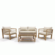 RATTATAN Salon de jardin avec canapé, 2 fauteuils et table basse en métal effet bois, coussins déhoussables pour jardin, terrasse, hôtels, restaur
