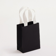 Sac luxe noir mat poignées ruban blanc naturel 11x6x14cm - par 12