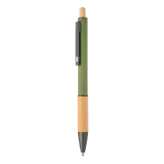 Stylo à bille en aluminium recyclé - embout en bambou - corps caoutchouté - finitions bronze - encre bleue Stylo à bille en aluminium recyclé - embout en bambou - corps caoutchouté - finitions bronze - encre bleue