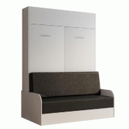 ARMOIRE LIT ESCAMOTABLE DYNAMO SOFA ACCOUDOIRS BLANC MAT CANAPÉ NOIR 140*200 CM