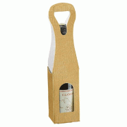 Boite 1 bouteille à poignée carton motif rayure or 9x9x41cm - par 100
