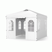 COSTWAY Pavillon pliant 300x300cm, réglable en hauteur avec 4 parois amovibles, sac de transport et sacs à sable - blanc métal ZB35958IT