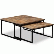 Helloshop26 - Ensemble de table basse gigogne lot de 2 Teck massif récupération marron 02_0042113 - 3000213663839 Helloshop26 - Ensemble de table basse gigogne lot de 2 Teck massif récupération marron 02_0042113 - 3000213663839